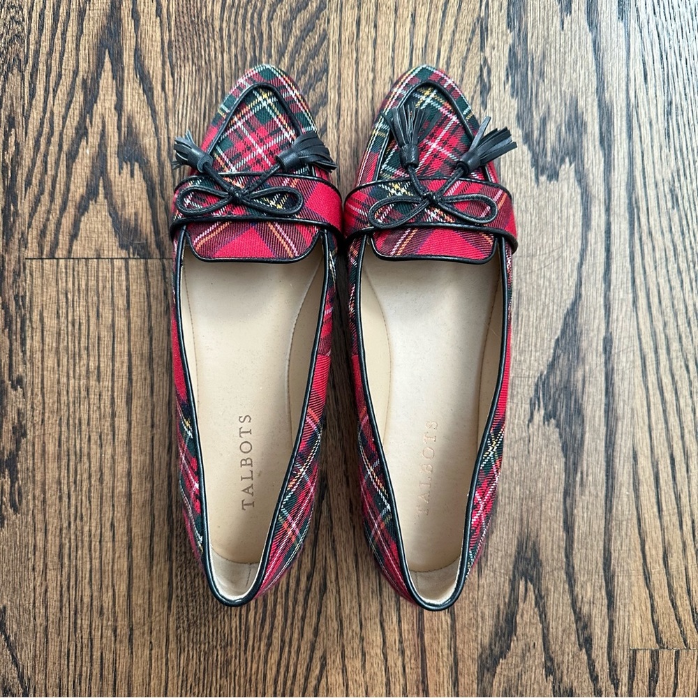 Talbots tartan plaid flat, size 7